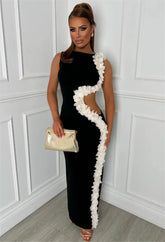2025 New Women Sleeveless Sexy Side Hollow Out Florals Bodycon Long Bandage Dress Celebrate Fashion Evening Party Cocktail Wear